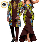Dashiki African Couple Wedding Set – Women’s Mermaid Dress & Matching Men’s Bazin Riche Shirt and Pants - Free Delivery