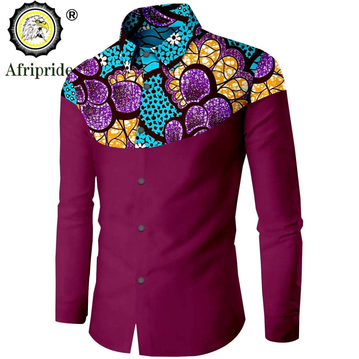 Dashiki African Men’s Long Sleeve Shirt – Ankara Print Single - Breasted Dress Shirt - Free Delivery Worldwide only at Flexi Africa