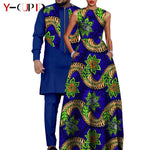 Dashiki Couple Outfit Set – Women’s African Dress with Men’s Bazin Riche Top and Pants for Special Occasions - Free Delivery Worldwide only at Flexi Africa