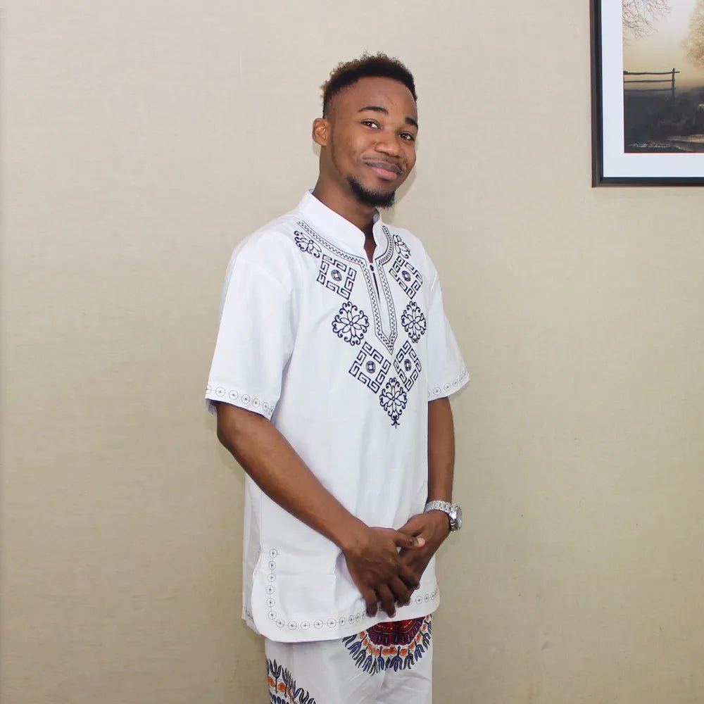 Dashikiage Mens African VINTAGE TUNIC Woven High Quality Embroidered T-shirt Fringe ETHNIC Dashiki Hippy Festival Tops - Free Delivery Worldwide only at Flexi Africa