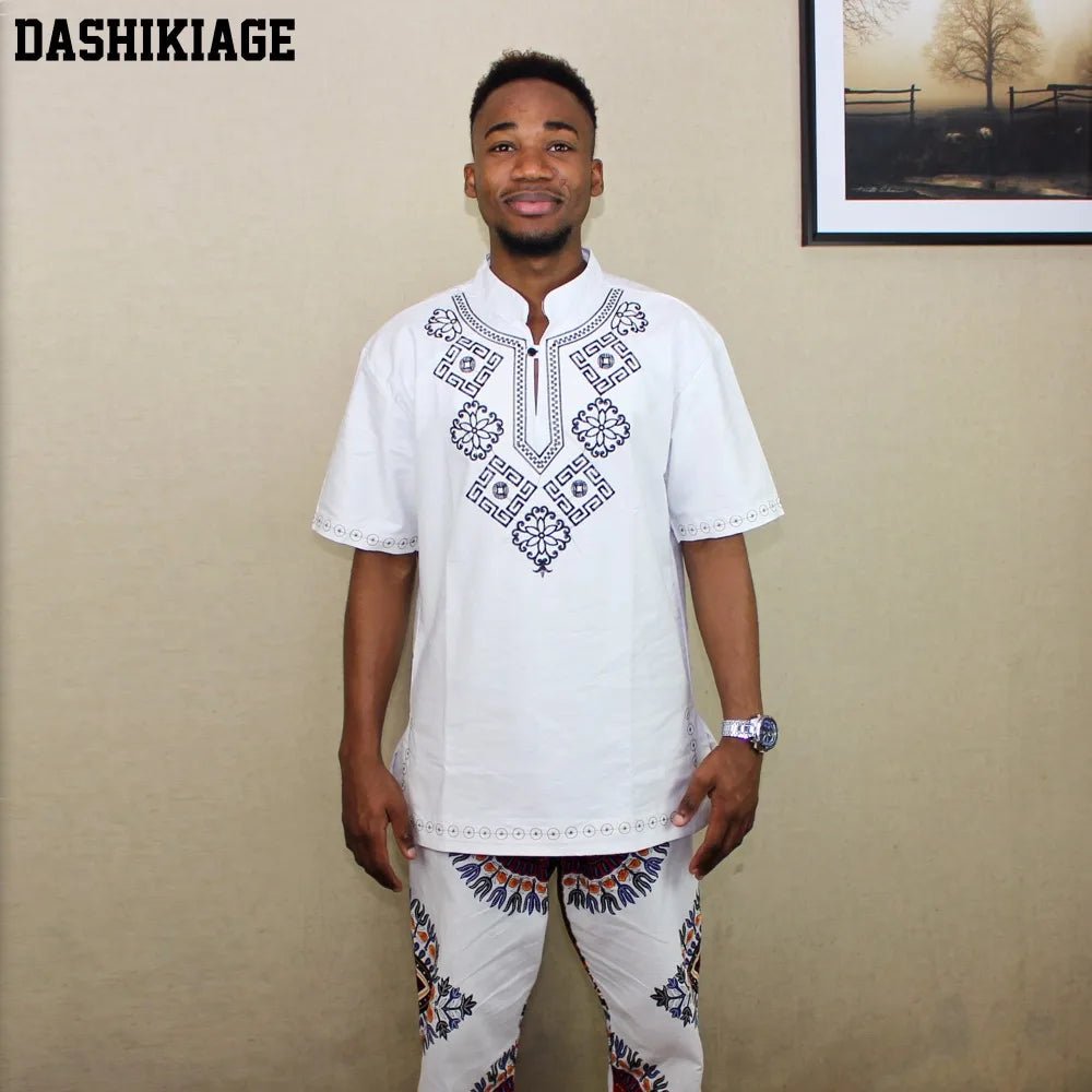Dashikiage Mens African VINTAGE TUNIC Woven High Quality Embroidered T-shirt Fringe ETHNIC Dashiki Hippy Festival Tops - Free Delivery Worldwide only at Flexi Africa