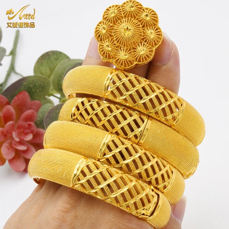 Designer African Bracelet: 24K Gold-Colored Bangles for Women, Luxury Wedding Jewelry - Flexi Africa - Flexi Africa offers Free Delivery Worldwide - Vibrant African traditional clothing showcasing bold prints and intricate designs