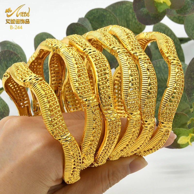 Designer African Bracelet: 24K Gold-Colored Bangles for Women, Luxury Wedding Jewelry - Flexi Africa - Flexi Africa offers Free Delivery Worldwide - Vibrant African traditional clothing showcasing bold prints and intricate designs