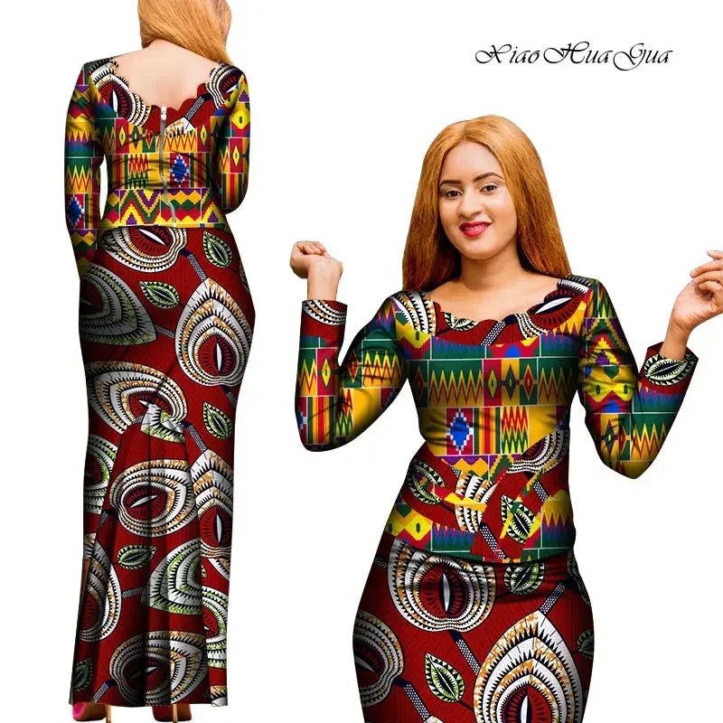 Elegant 2PC African Skirt and Top Set – Long Sleeve Blouse and Matching Maxi Skirt for Women - Free Delivery Worldwide only at Flexi Africa