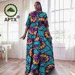 Elegant African Ankara 2 - Piece Set for Women – Floor - Length Dress, Long Coat & Pants Casual Suit - Free Delivery Worldwide only at Flexi Africa