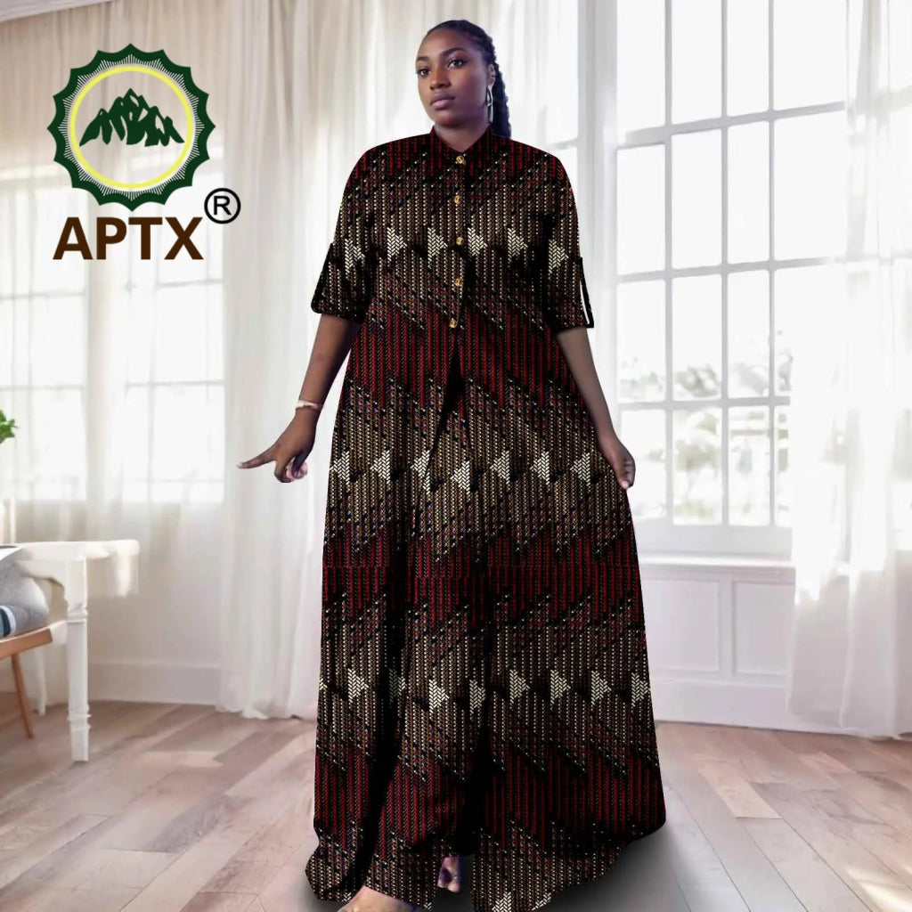 Elegant African Ankara 2 - Piece Set for Women – Floor - Length Dress, Long Coat & Pants Casual Suit - Free Delivery Worldwide only at Flexi Africa