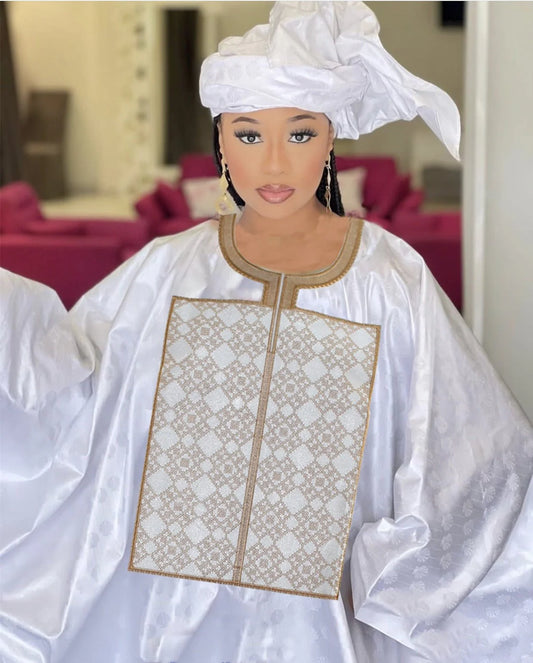 Elegant African Embroidered Dress: Exquisite Design for Plus Size Women in Floor - Length White - Free Delivery Worldwide only at Flexi Africa