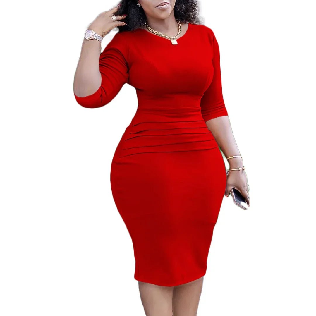 Elegant African Knee - Length Dress – 3/4 Sleeve Summer Dress for Women - Free Delivery Worldwide only at Flexi Africa