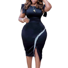 Elegant African Knee - Length Dress for Women – Short Sleeve Party Dress - Free Delivery Worldwide only at Flexi Africa