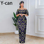 Elegant African Off - Shoulder Maxi Dress with Matching Headscarf & Earrings - Free Delivery Worldwide only at Flexi Africa