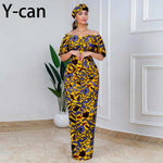 Elegant African Off - Shoulder Maxi Dress with Matching Headscarf & Earrings - Free Delivery Worldwide only at Flexi Africa