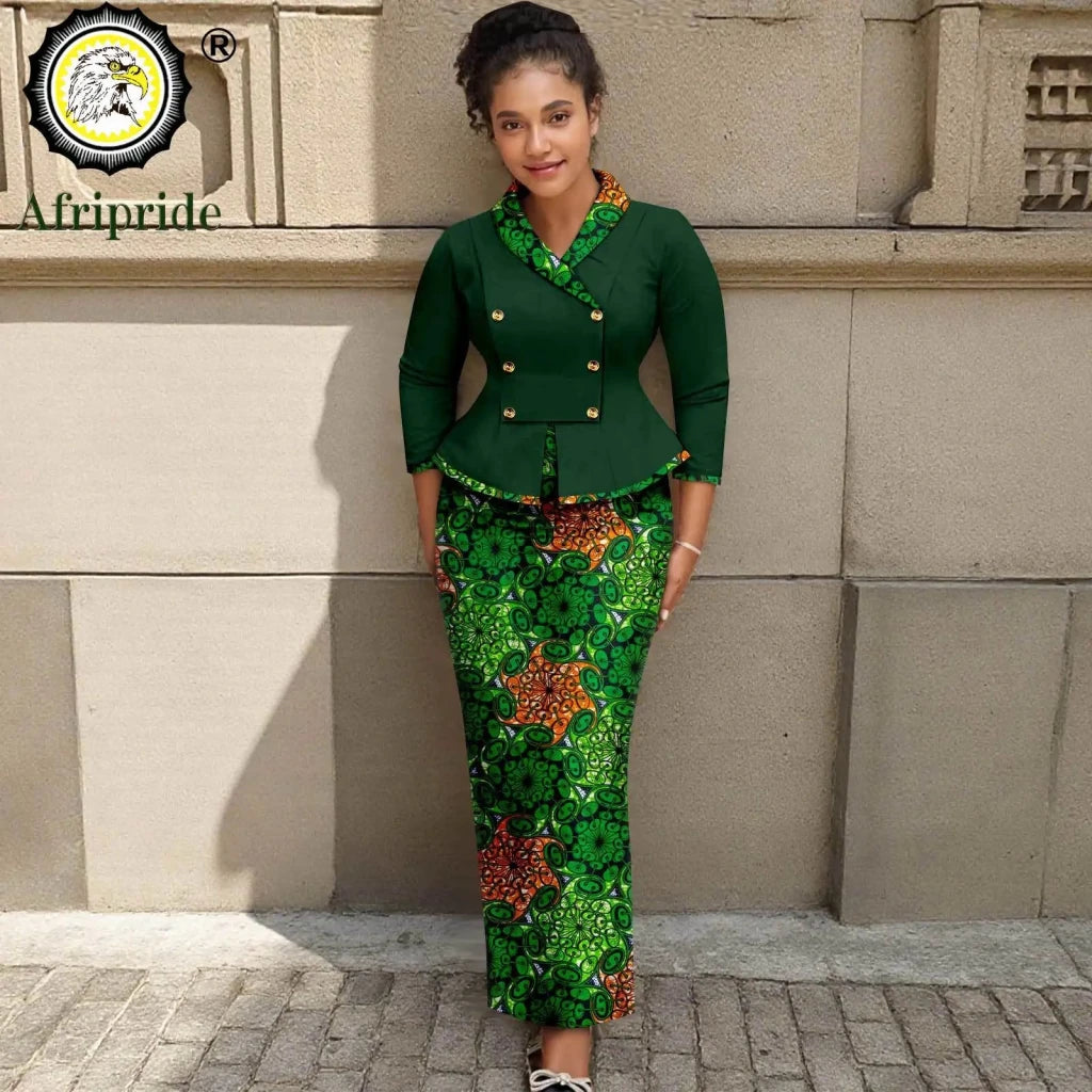 Elegant African Print 2PC Suit – Structured Blazer & High - Waisted Skirt - Free Delivery Worldwide only at Flexi Africa