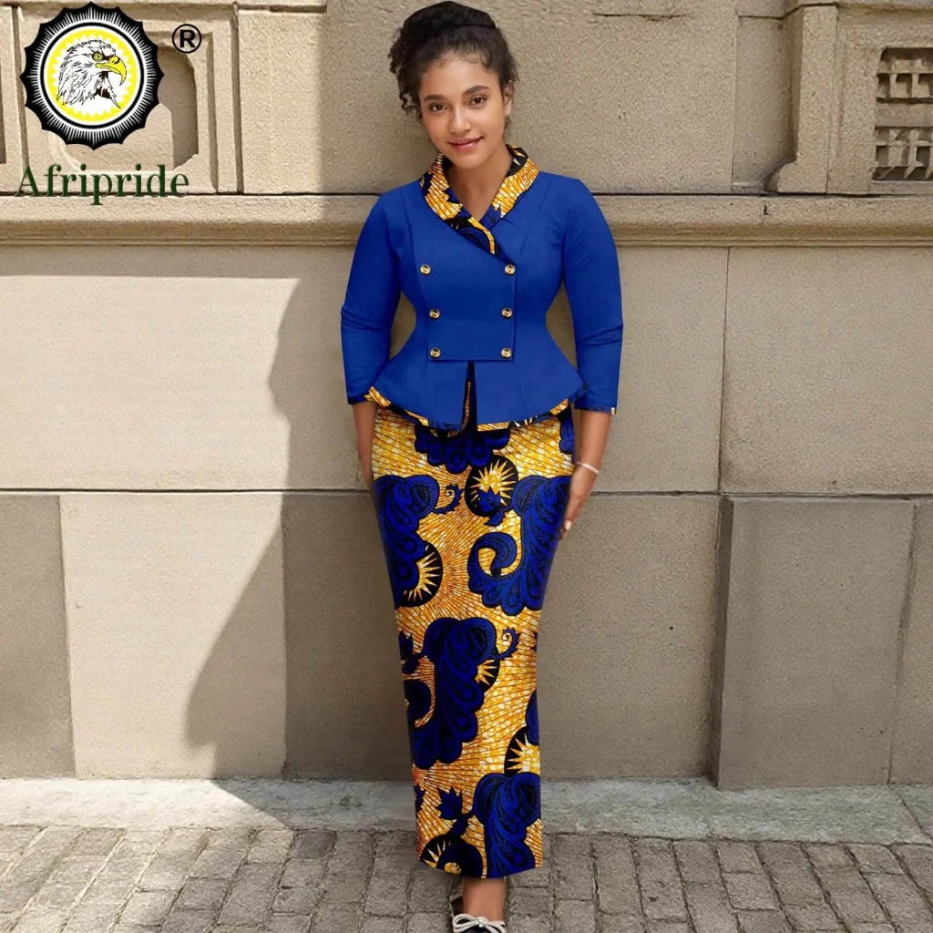 Elegant African Print 2PC Suit – Structured Blazer & High - Waisted Skirt - Free Delivery Worldwide only at Flexi Africa