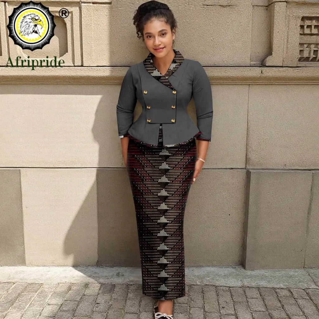 Elegant African Print 2PC Suit – Structured Blazer & High - Waisted Skirt - Free Delivery Worldwide only at Flexi Africa