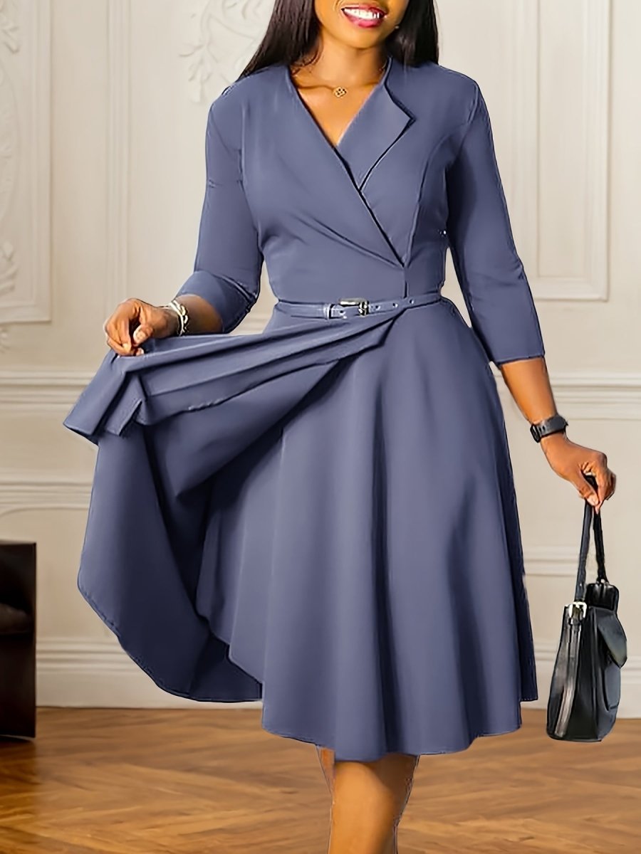 Elegant African Style Dress – V - Neck High Waist Skirt with Matching Belt for Seasonal Wear - Free Delivery Worldwide only at Flexi Africa