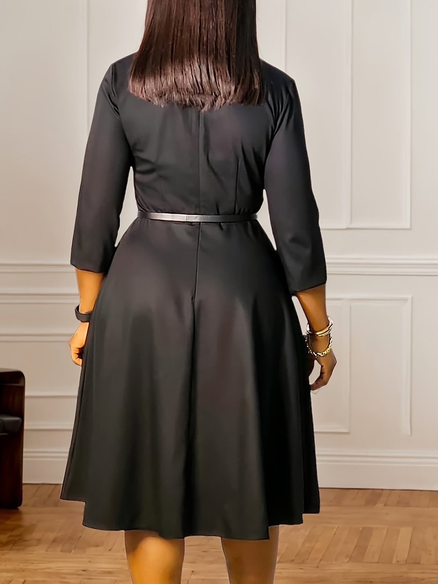 Elegant African Style Dress – V - Neck High Waist Skirt with Matching Belt for Seasonal Wear - Free Delivery Worldwide only at Flexi Africa