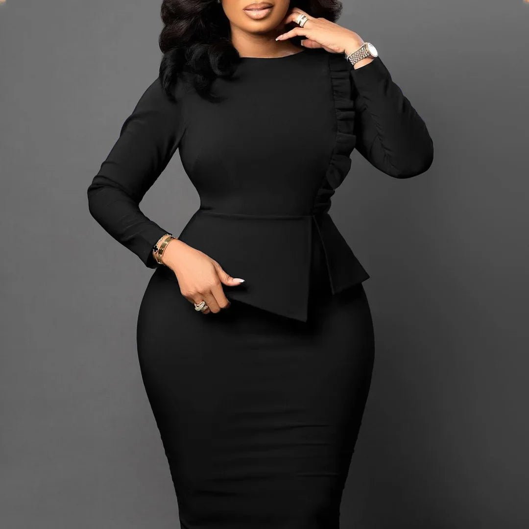 Elegant African Women’s Bodycon Midi Dress – High Waist Long Sleeve Spring Dress - Free Delivery Worldwide only at Flexi Africa