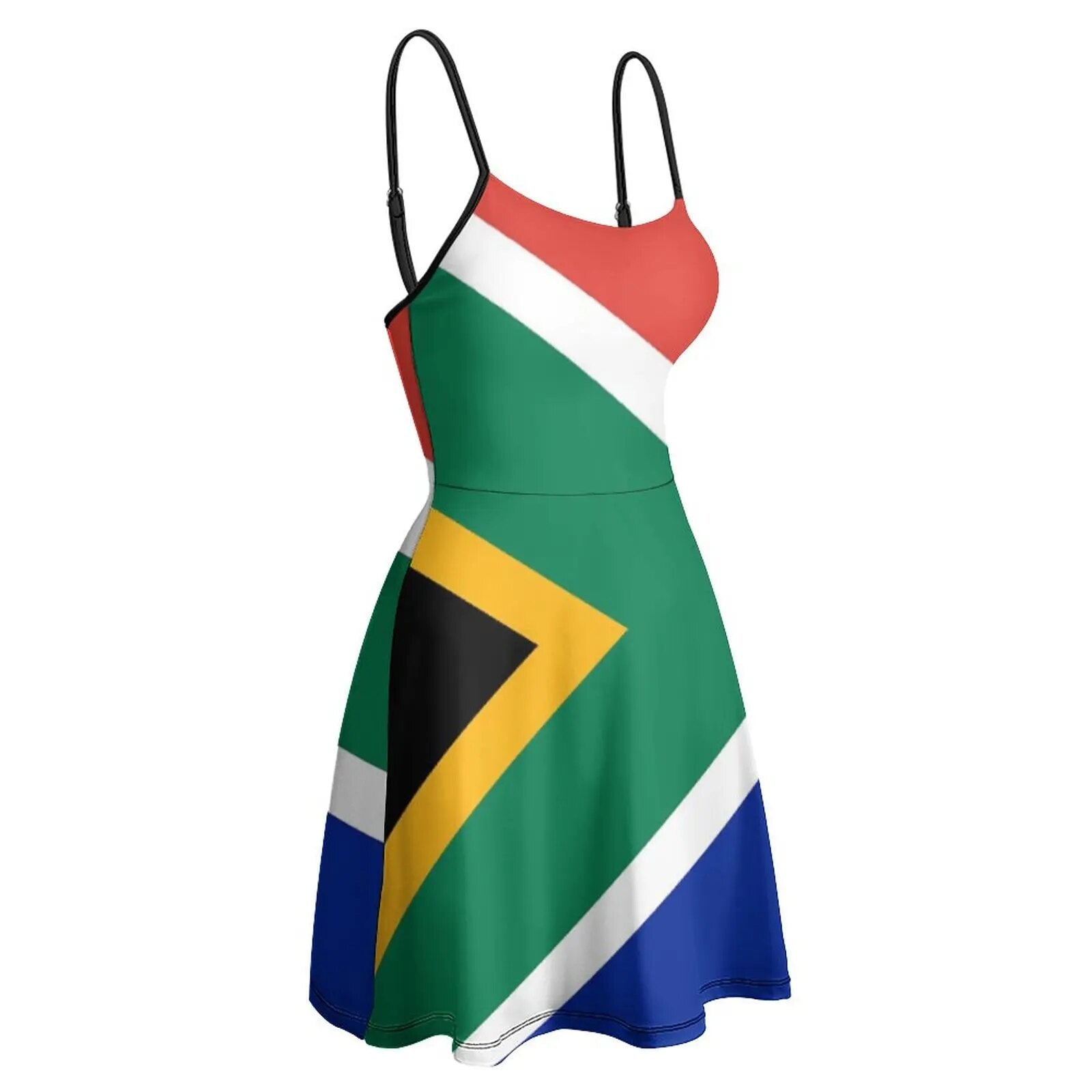 Elegant and Exotic Gown Inspired by South African Flag: A Unique Suspender Dress Blending Modern Styles - Flexi Africa - Flexi Africa offers Free Delivery Worldwide - Vibrant African traditional clothing showcasing bold prints and intricate designs