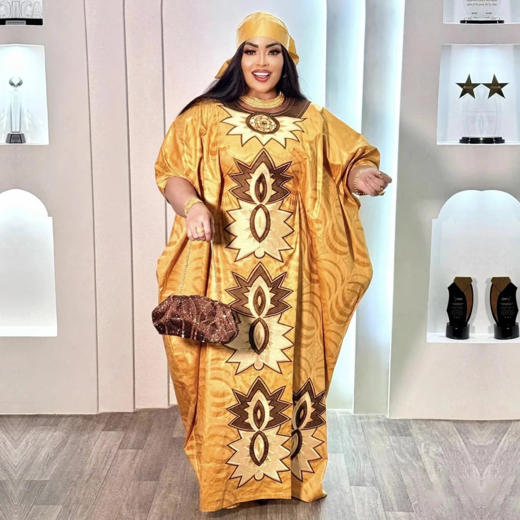 Elegant Embroidered African Abaya Dress for Women – Plus Size Party & Church Wear - Free Delivery Worldwide only at Flexi Africa