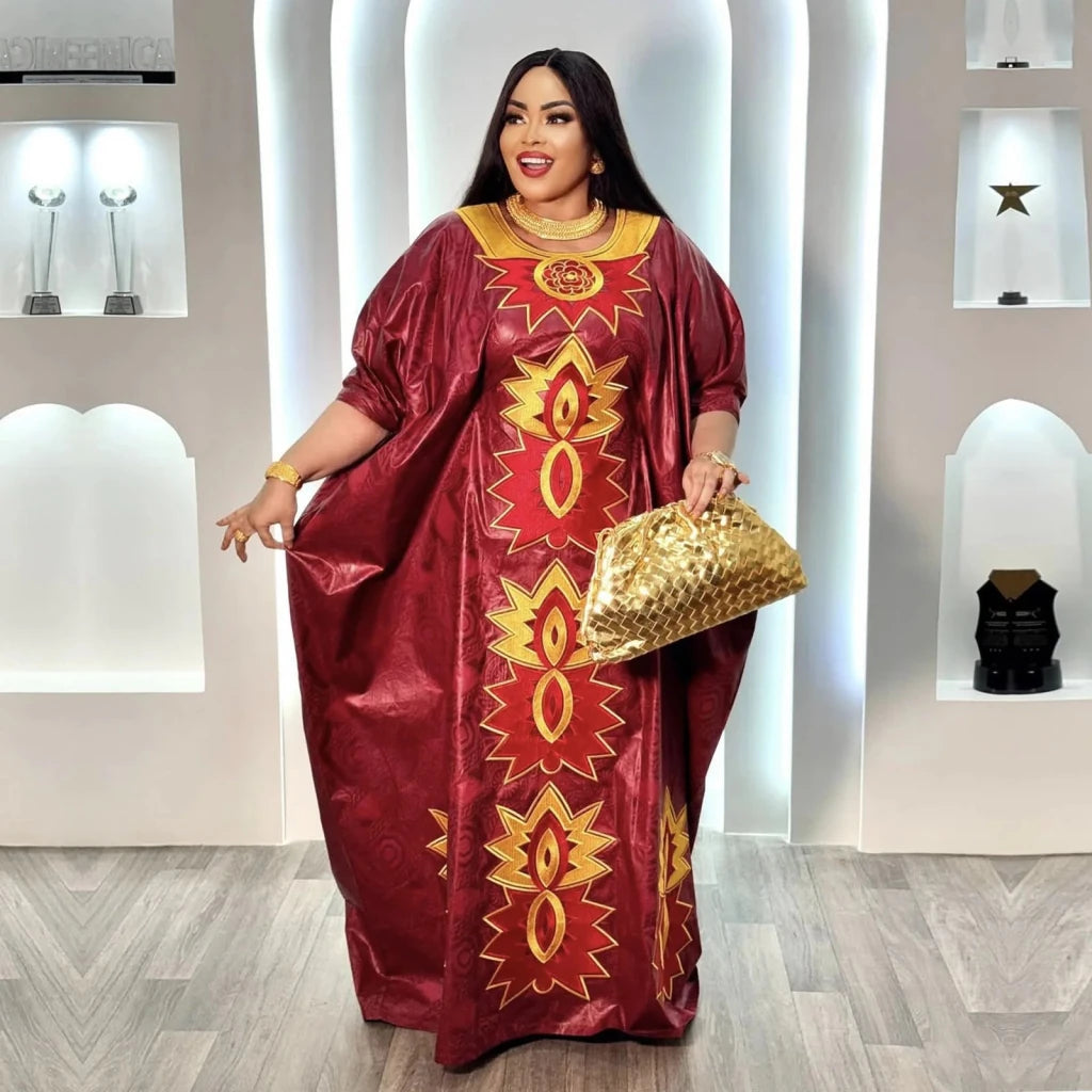 Elegant Embroidered African Abaya Dress for Women – Plus Size Party & Church Wear - Free Delivery Worldwide only at Flexi Africa