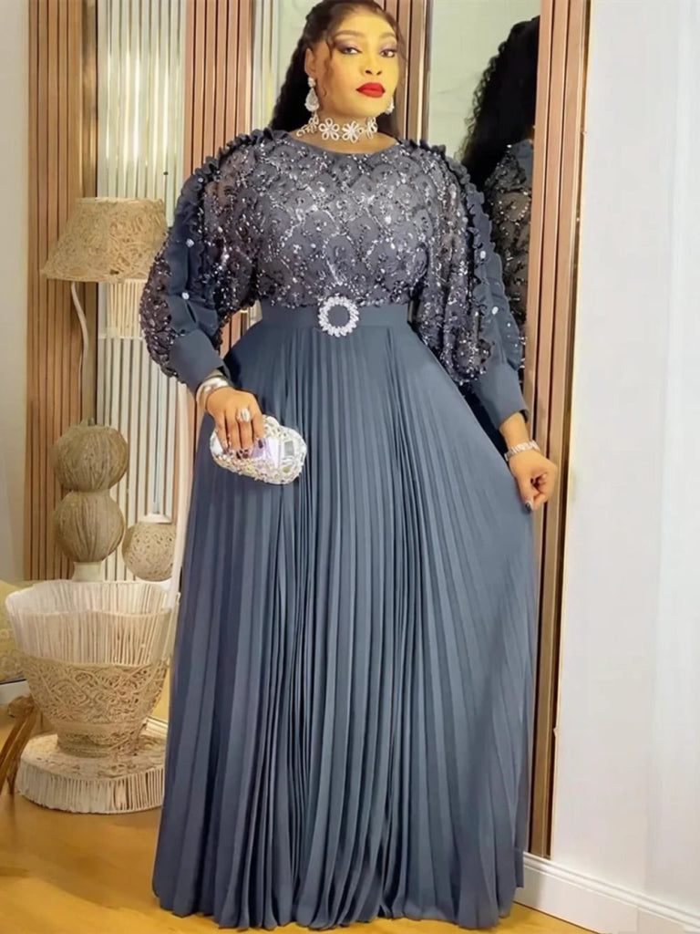 Elegant Plus Size African Dashiki Maxi Gown – Ankara Sequin Wedding & Evening Dress - Free Delivery Worldwide only at Flexi Africa