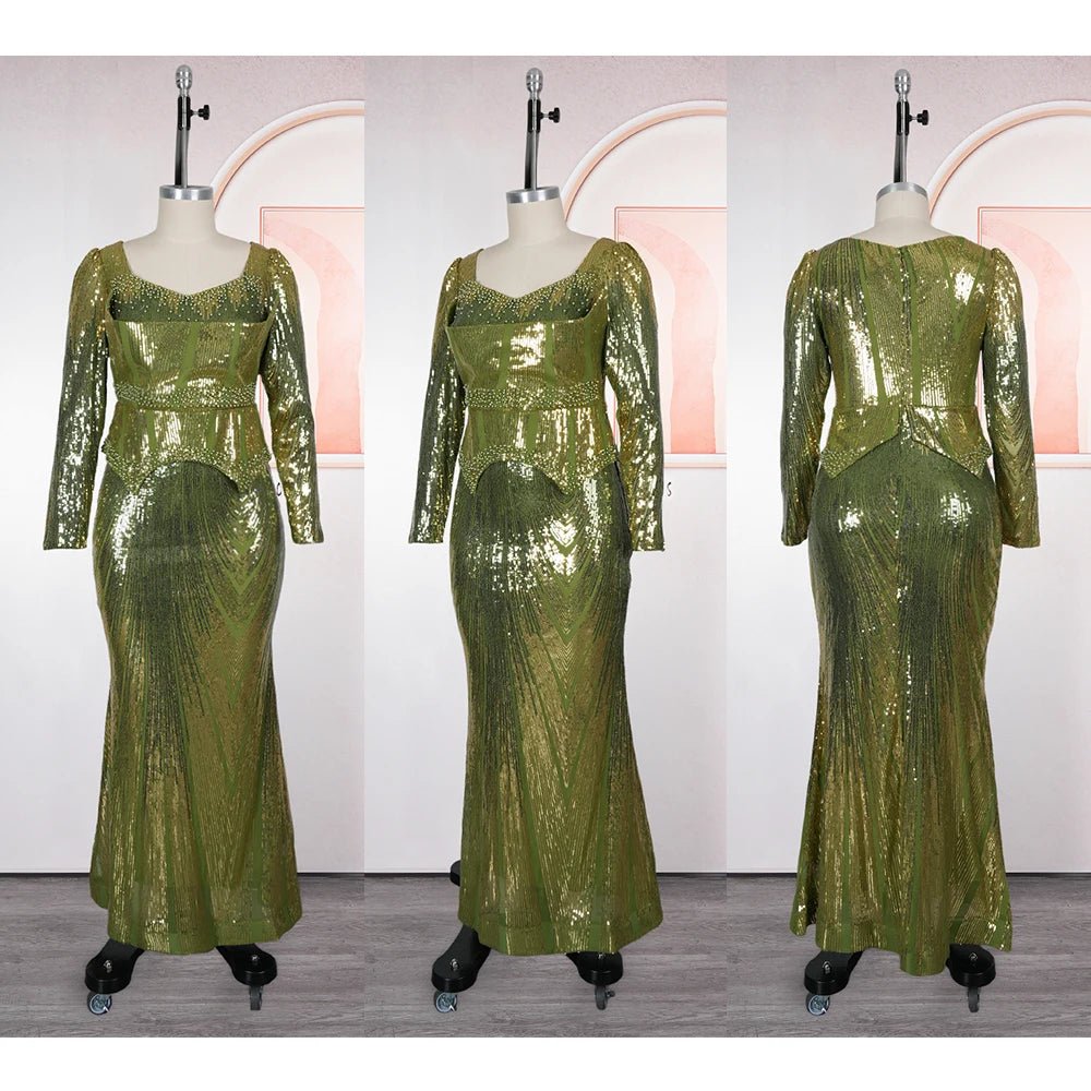 Elegant Plus Size African Party Dress – Dashiki Sequin Wedding Maxi Gown - Free Delivery Worldwide only at Flexi Africa