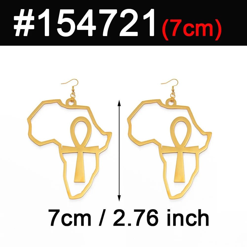 Exaggerated Elegance: African Map Big Ankh Earrings with Traditional Ethnic Style and Symbolism - Free Delivery Worldwide