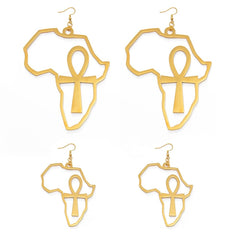 Exaggerated Elegance: African Map Big Ankh Earrings with Traditional Ethnic Style and Symbolism - Free Delivery Worldwide