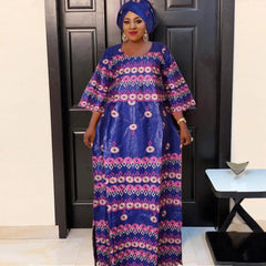 Exquisite African Attire: Elegant Embroidered Bazin Dresses for Women's Celebrations - Free Delivery Worldwide only at Flexi Africa