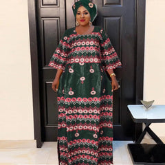 Exquisite African Attire: Elegant Embroidered Bazin Dresses for Women's Celebrations - Free Delivery Worldwide only at Flexi Africa