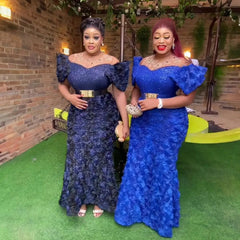 Exquisite African Evening Dresses: Mesh 3D Embroidery, Rhinestone Sequin Belt, and Luxury Elegance - Flexi Africa - Flexi Africa offers Free Delivery Worldwide - Vibrant African traditional clothing showcasing bold prints and intricate designs