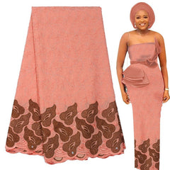 Exquisite Nigerian Party Stone Embroidery Gown: Fashion's 100% Cotton Voile Lace Fabric 2.5 Yards - Flexi Africa