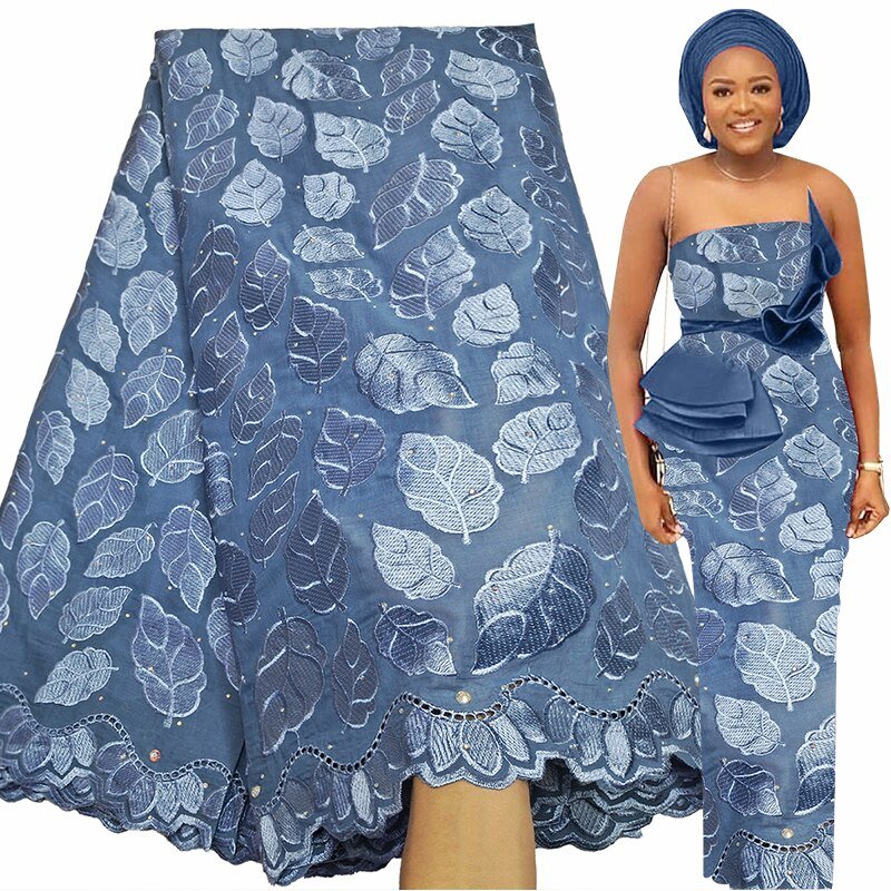 Exquisite Nigerian Party Stone Embroidery Gown: Fashion's 100% Cotton Voile Lace Fabric 2.5 Yards - Flexi Africa