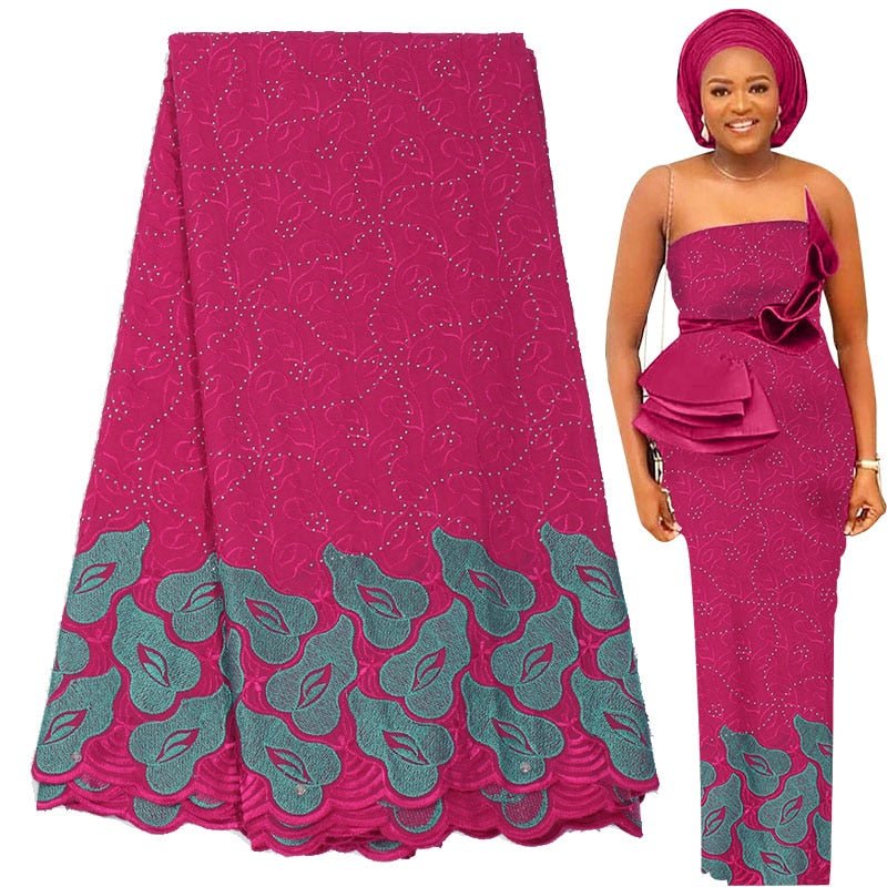 Exquisite Nigerian Party Stone Embroidery Gown: Fashion's 100% Cotton Voile Lace Fabric 2.5 Yards - Flexi Africa