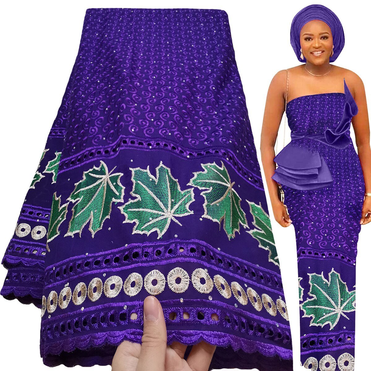 Exquisite Nigerian Party Stone Embroidery Gown: Fashion's 100% Cotton Voile Lace Fabric 2.5 Yards - Flexi Africa