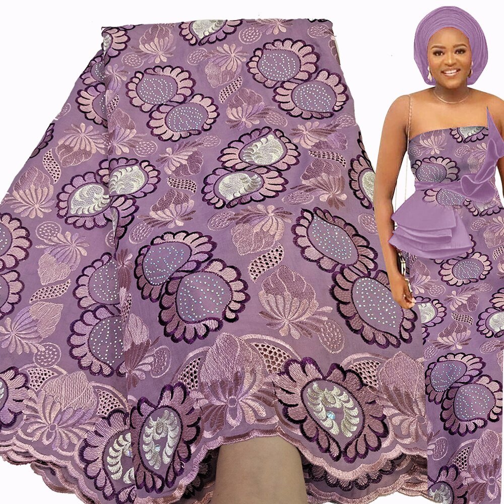 Exquisite Nigerian Party Stone Embroidery Gown: Fashion's 100% Cotton Voile Lace Fabric 2.5 Yards - Flexi Africa