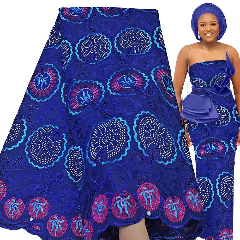 Exquisite Nigerian Party Stone Embroidery Gown: Fashion's 100% Cotton Voile Lace Fabric 2.5 Yards - Flexi Africa