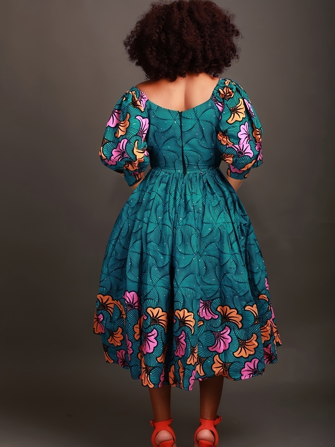 Women’s Plus Size Casual Floral V-Neck Dress – Fitted A-Line, Stretch Polyester, Spring/Fall Wear