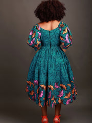 Women’s Plus Size Casual Floral V-Neck Dress – Fitted A-Line, Stretch Polyester, Spring/Fall Wear