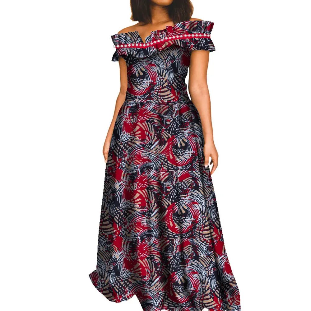 Fashion African Dresses for Women Slash Neck Ankara Dress African Print Long Dashiki Dress Bazin Riche African Maxi Dress WY8409 - Free Delivery Worldwide only at Flexi Africa