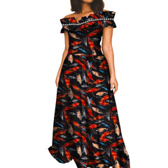 Fashion African Dresses for Women Slash Neck Ankara Dress African Print Long Dashiki Dress Bazin Riche African Maxi Dress WY8409 - Free Delivery Worldwide only at Flexi Africa