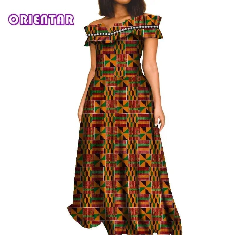 Fashion African Dresses for Women Slash Neck Ankara Dress African Print Long Dashiki Dress Bazin Riche African Maxi Dress WY8409 - Free Delivery Worldwide only at Flexi Africa