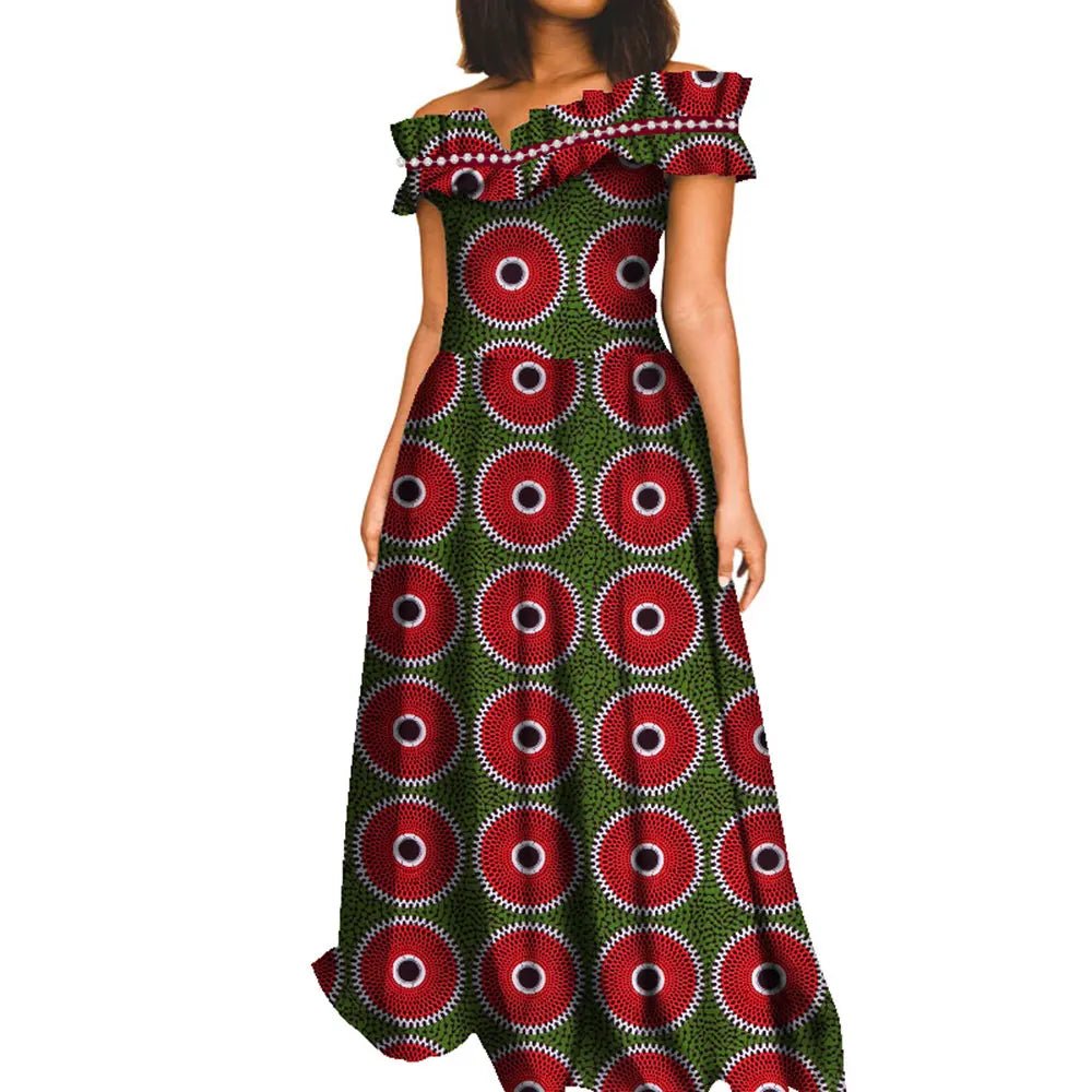 Fashion African Dresses for Women Slash Neck Ankara Dress African Print Long Dashiki Dress Bazin Riche African Maxi Dress WY8409 - Free Delivery Worldwide only at Flexi Africa
