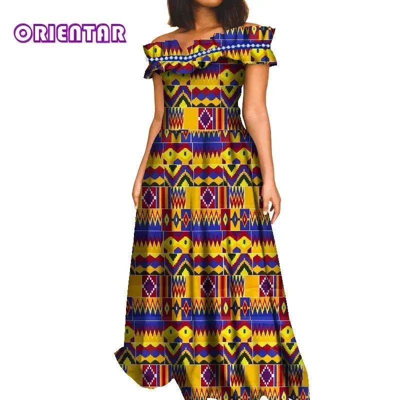 Fashion African Dresses for Women Slash Neck Ankara Dress African Print Long Dashiki Dress Bazin Riche African Maxi Dress WY8409 - Free Delivery Worldwide only at Flexi Africa