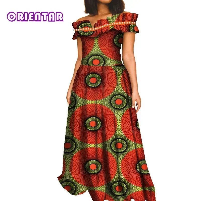 Fashion African Dresses for Women Slash Neck Ankara Dress African Print Long Dashiki Dress Bazin Riche African Maxi Dress WY8409 - Free Delivery Worldwide only at Flexi Africa