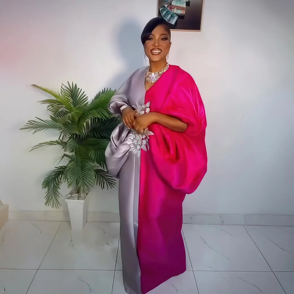 Fashion boubou africain femme Color blocking african dress Embroidery decoration africa clothing - Free Delivery Worldwide only at Flexi Africa