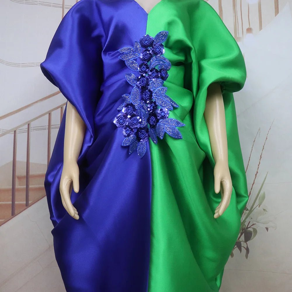 Fashion boubou africain femme Color blocking african dress Embroidery decoration africa clothing - Free Delivery Worldwide only at Flexi Africa