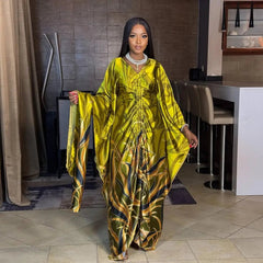 Fashion in 2025 african dress woman Printed fabric new in dresses Loose With a belt african dresses for woman - Free Delivery Worldwide only at Flexi Africa