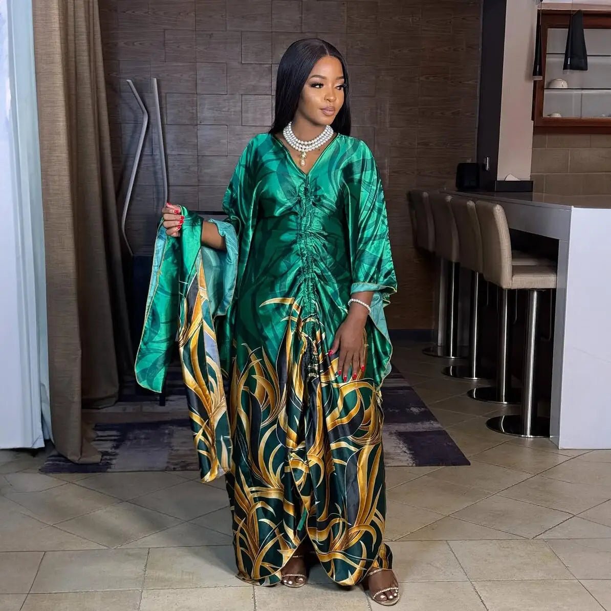 Fashion in 2025 african dress woman Printed fabric new in dresses Loose With a belt african dresses for woman - Free Delivery Worldwide only at Flexi Africa