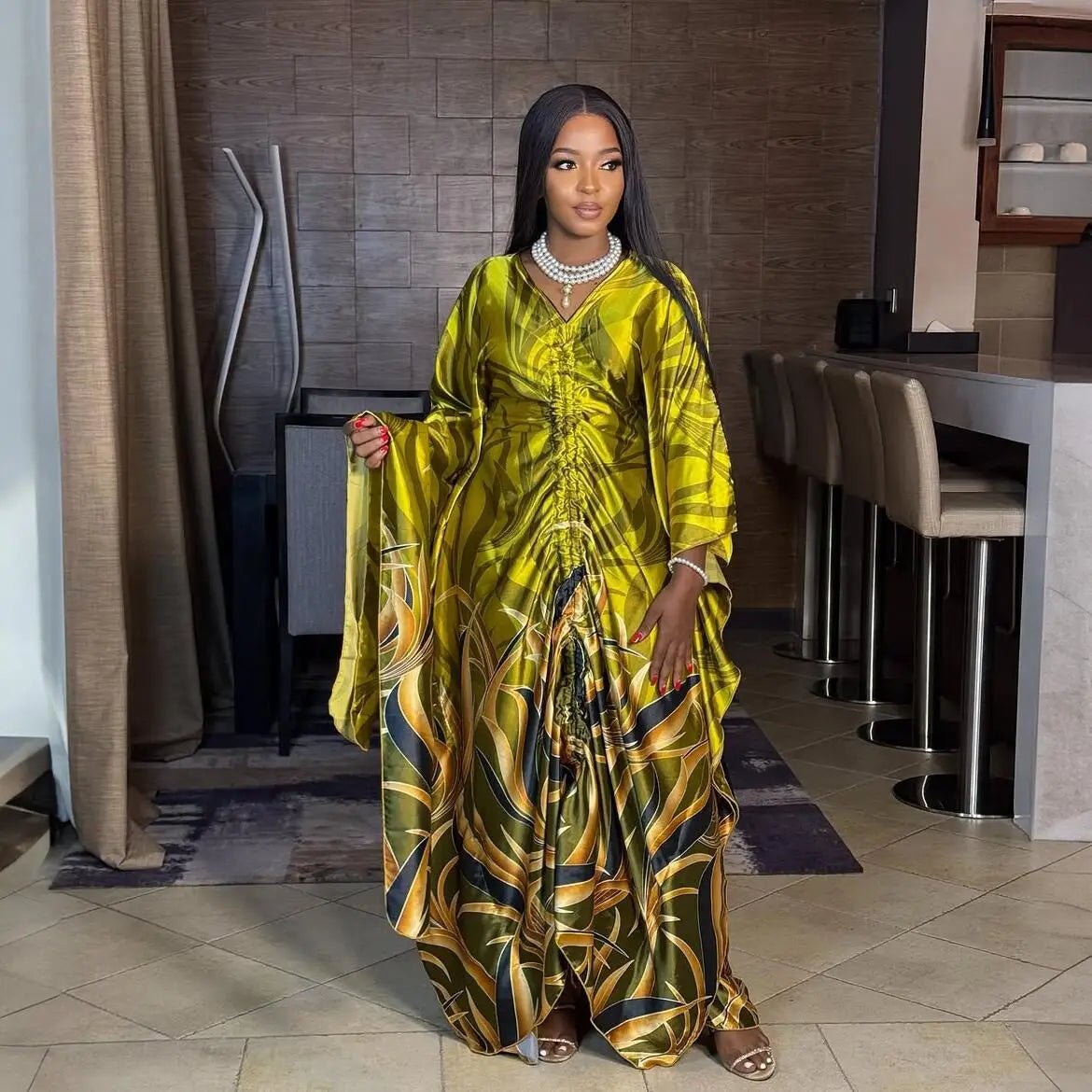 Fashion in 2025 african dress woman Printed fabric new in dresses Loose With a belt african dresses for woman - Free Delivery Worldwide only at Flexi Africa